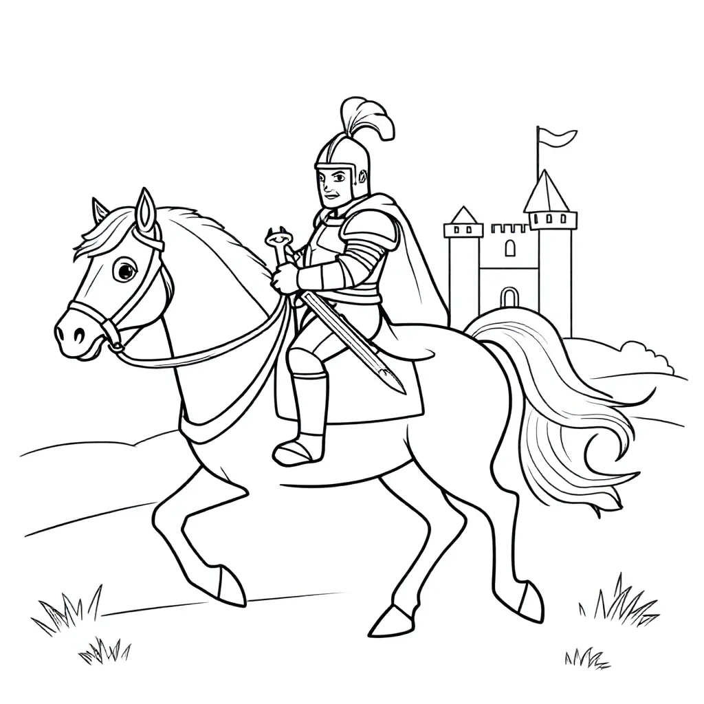 een ridder op een wit paard coloring page for children