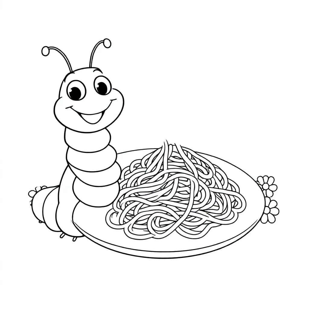 Een Schattige Duizendpoot Die Spaghetti Eet coloring page for children