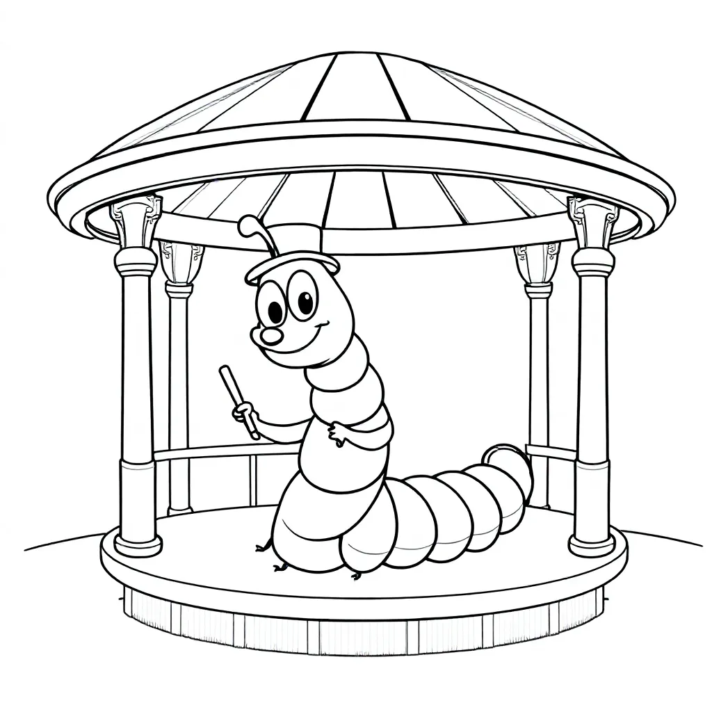 Een Schattige Grappige Duizendpoot In Een Muziekkiosk coloring page for children