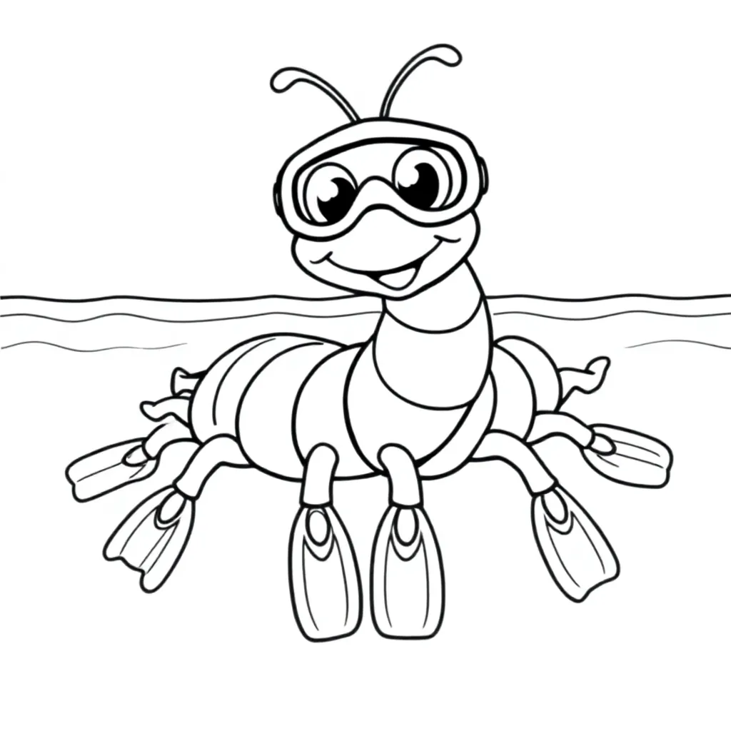 Een Schattige Grappige Duizendpoot Met Duikbril En Zwemvl... coloring page for children