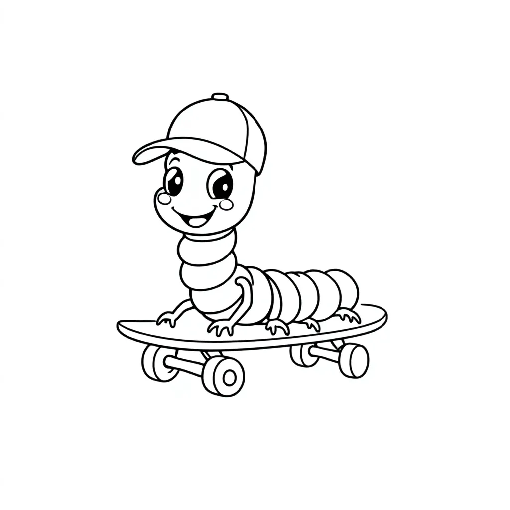 Een Schattige Grappige Duizendpoot Met Een Skateboard En ... coloring page for children