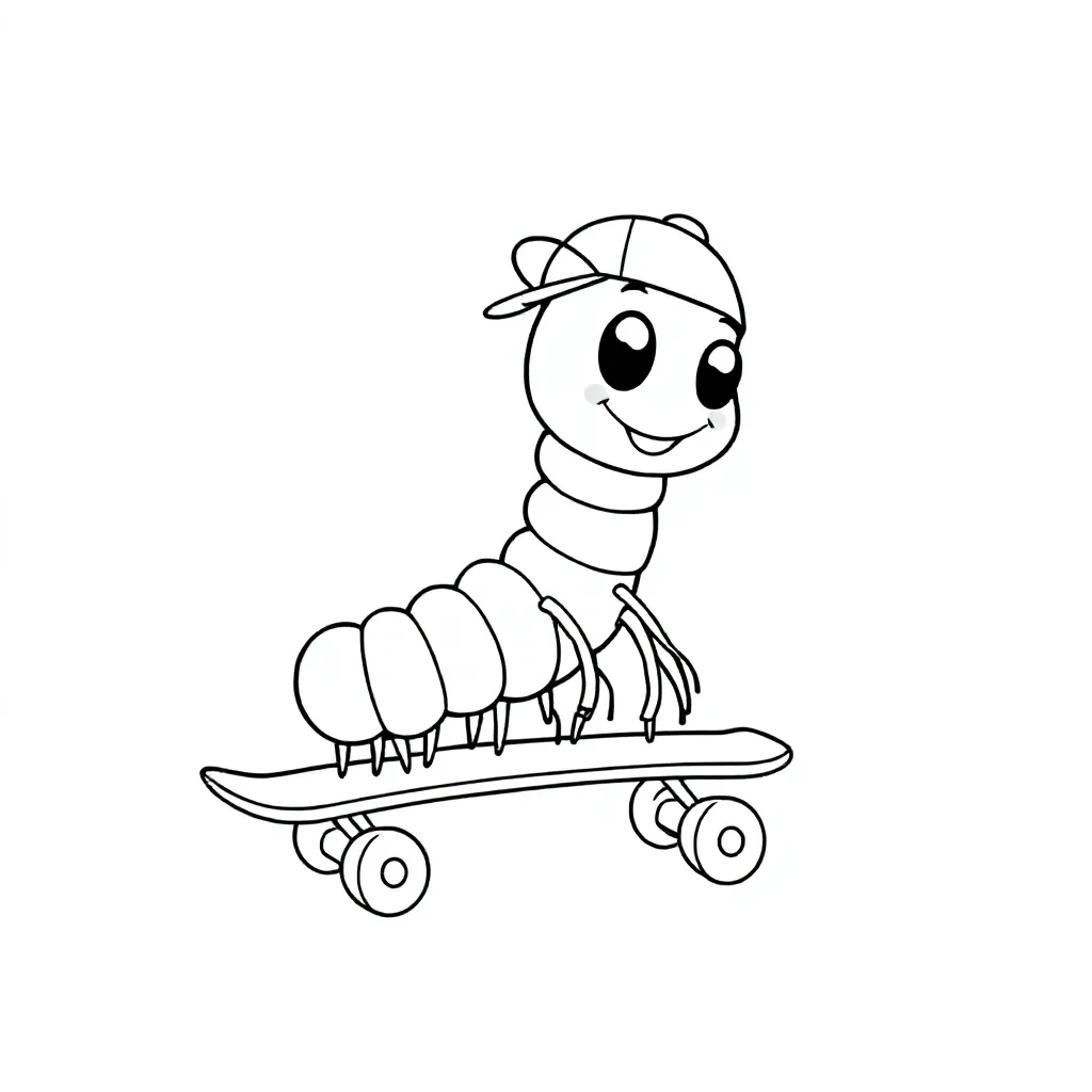 Een Schattige Grappige Duizendpoot Met Een Skateboard En ... coloring page for children