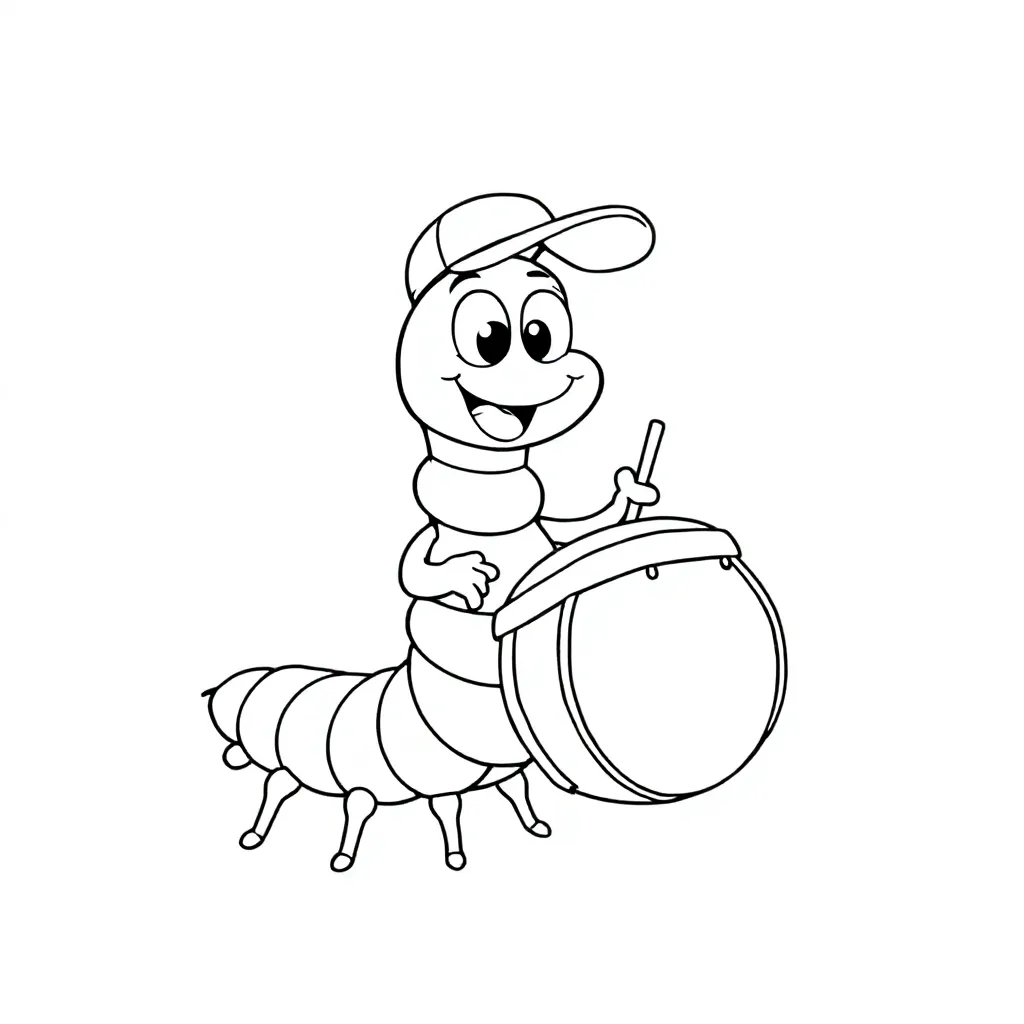 Een Schattige Grappige Duizendpoot Met Een Trommel En Een... coloring page for children