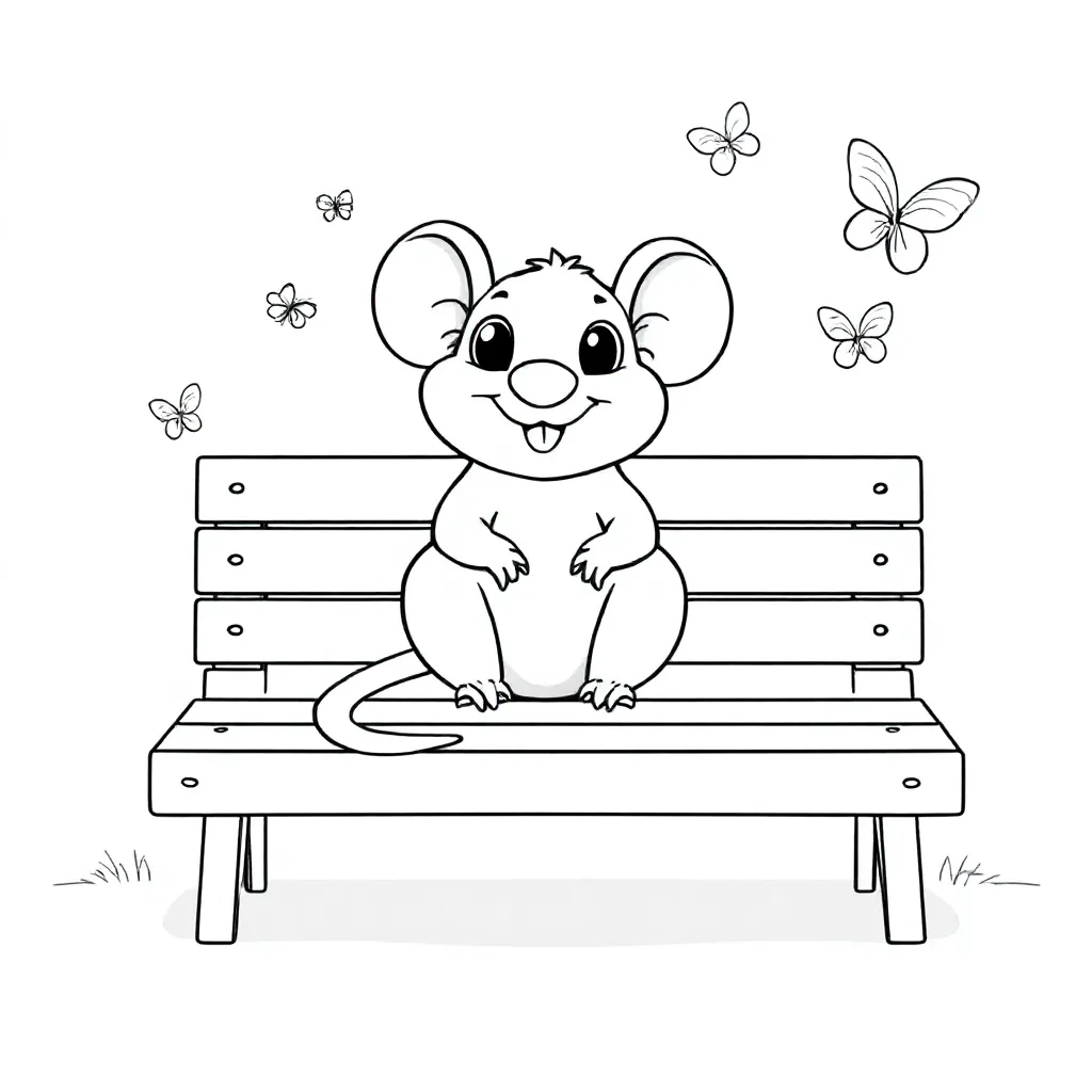 Een Schattige Kleurplaat Van Een Rat Die In Een Parkje Zi... coloring page for children