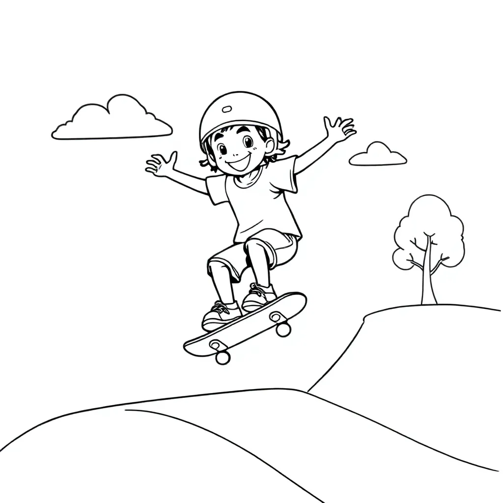 Een skater op een skateramp coloring page for children