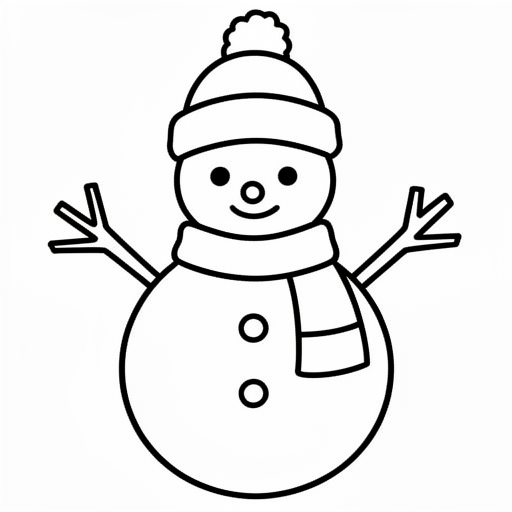 een sneeuwpop met een sjaal en muts en takken als armen kleurplaat voor kinderen