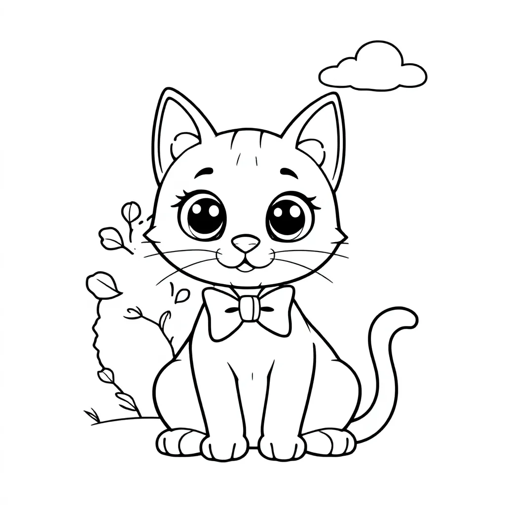 Een Speelse Kat Met Grote Ogen En Een Strikje coloring page for children