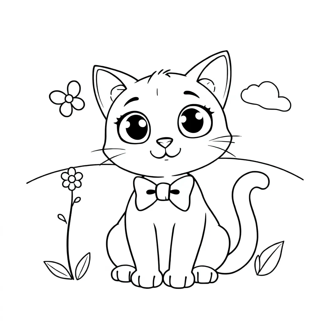 Een Speelse Kat Met Grote Ogen En Een Strikje coloring page for children