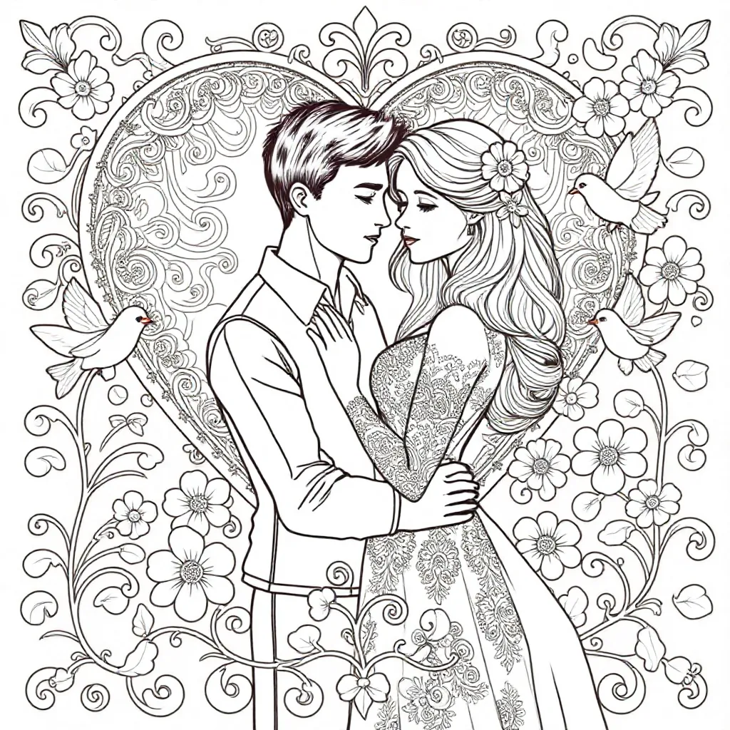 een verliefd koppel kleurplaat voor kinderen