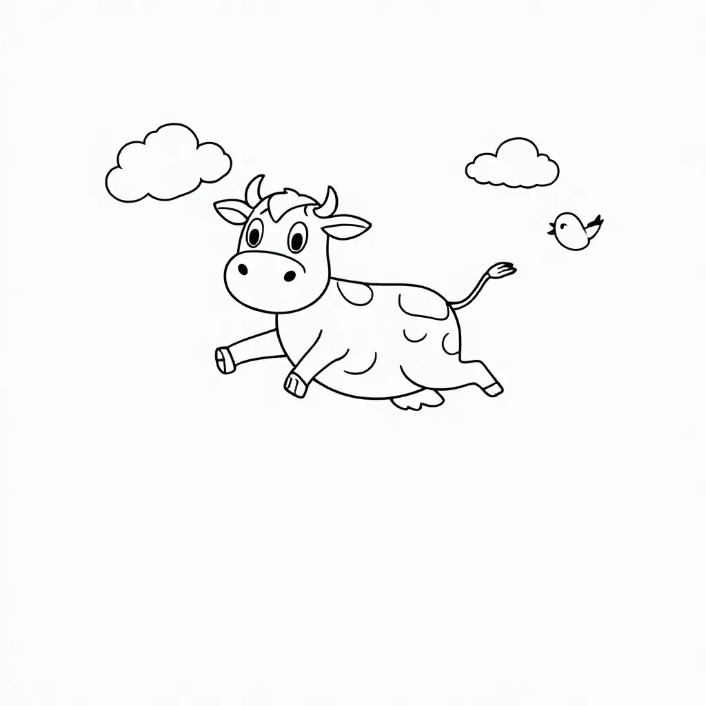 Een Vliegende Koe coloring page for children