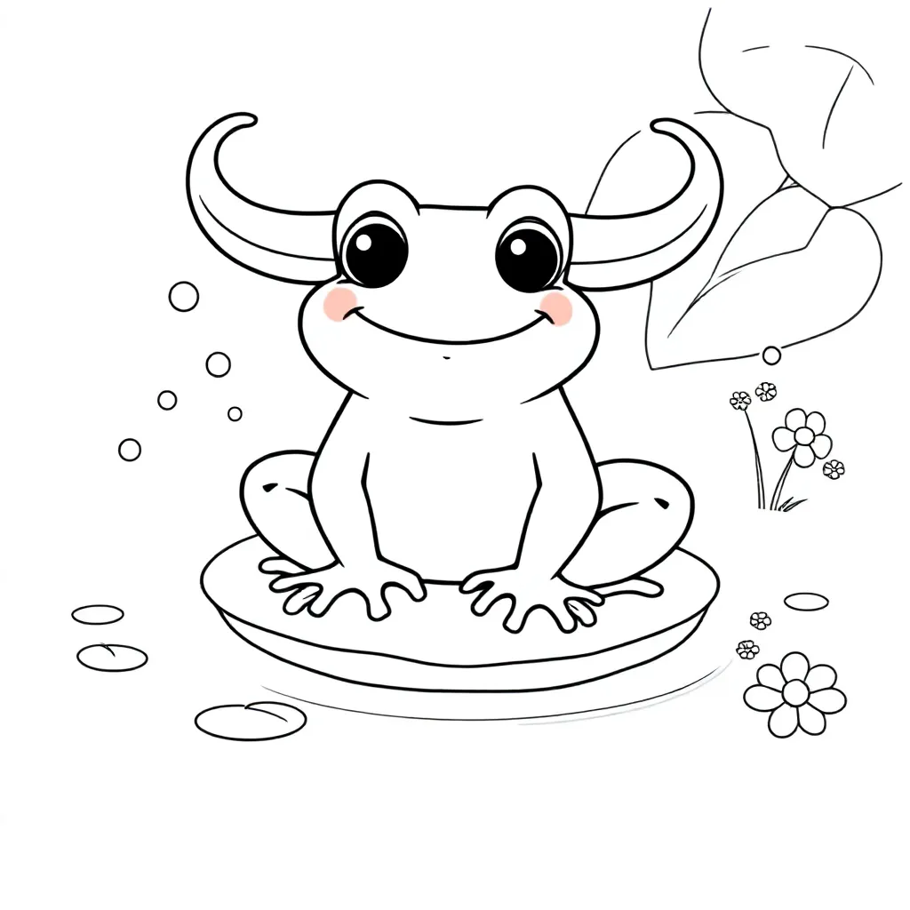 Een Vrolijke Kikker Met Hoorns Zoals Een Stier coloring page for children