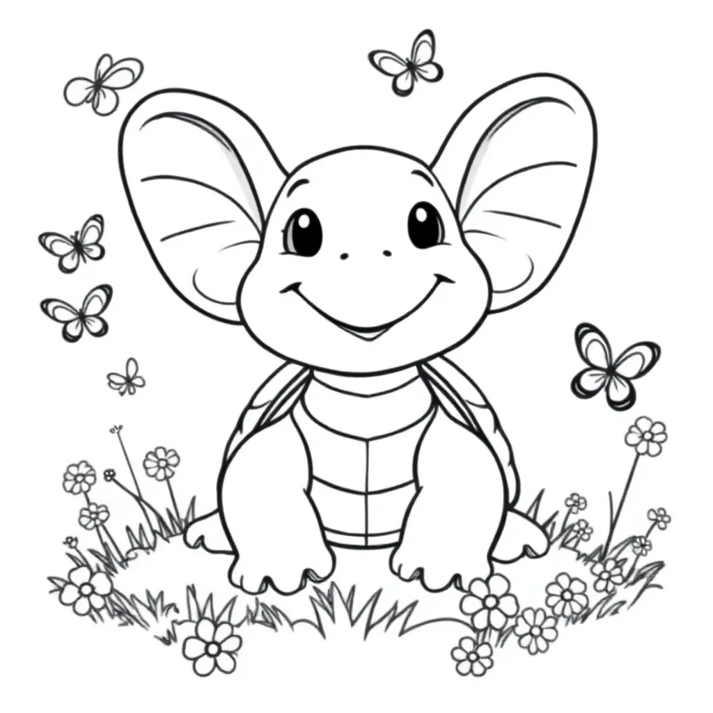 Een Vrolijke Schildpad Met Hele Grote Oren coloring page for children