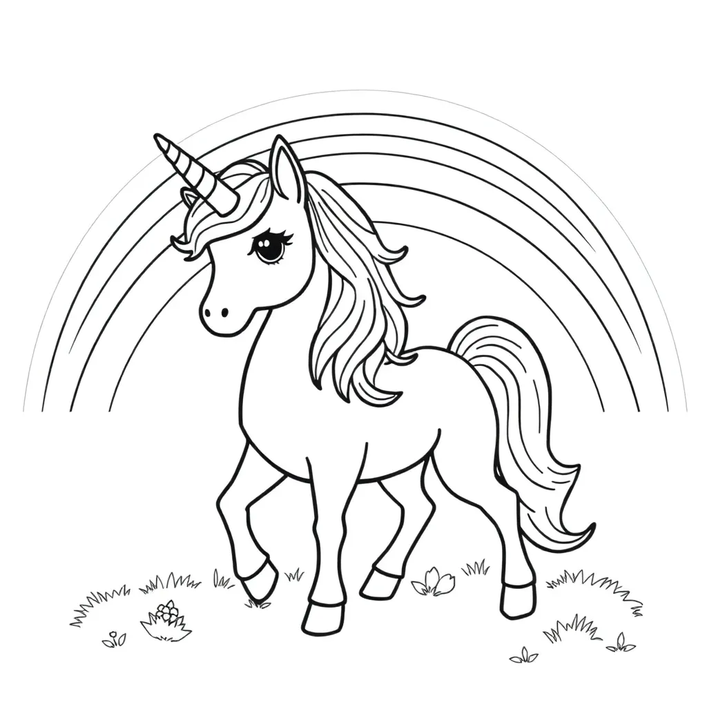Eenhoorn En Regenboog coloring page for children