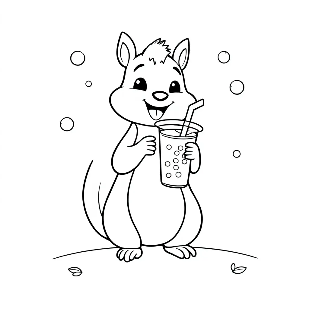 Eichhörnchen hält Bubble Tea coloring page for children