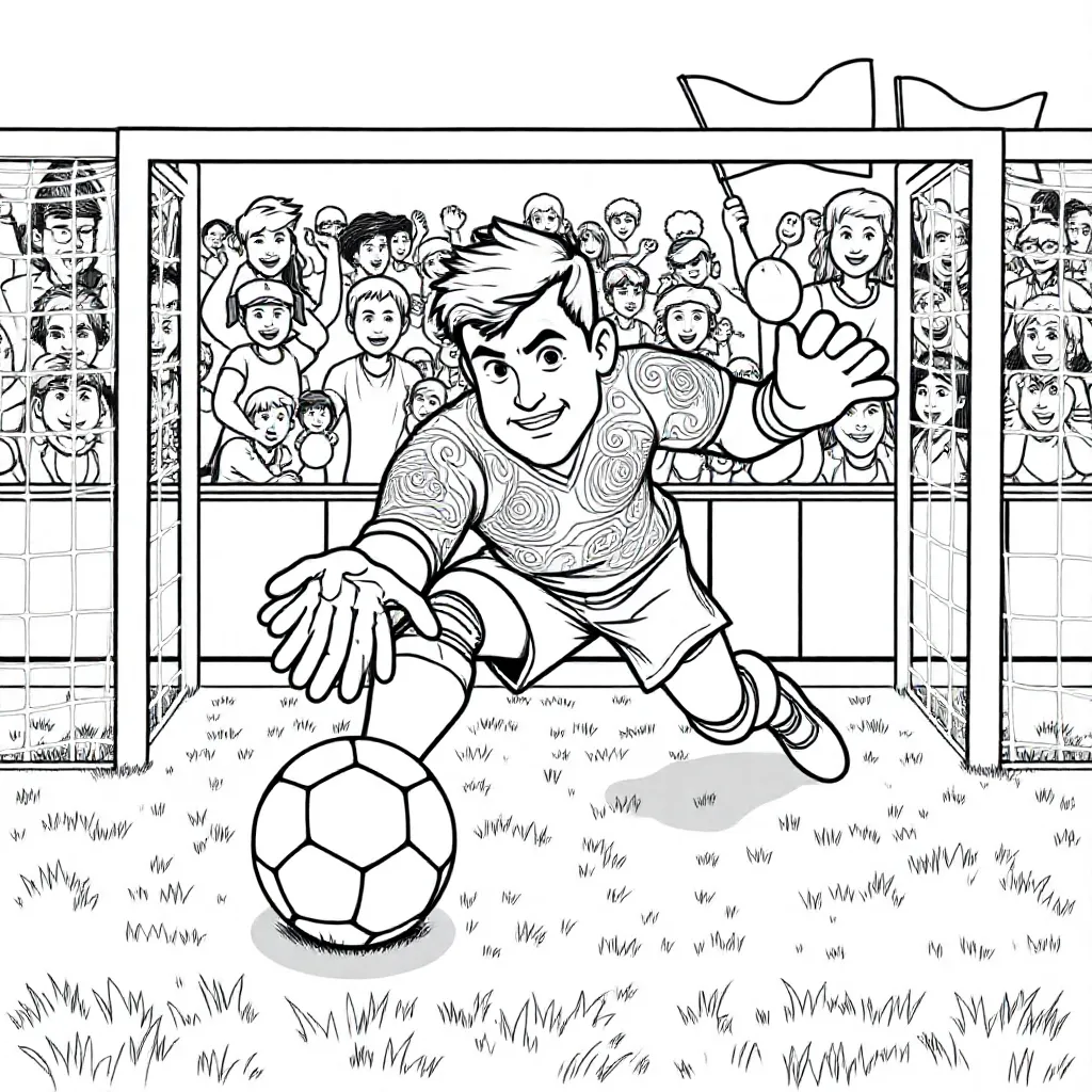 Voetbalkeeper met bal kleurplaat voor kinderen