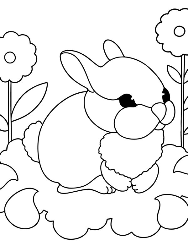 Einfacher Hase mit Blumen coloring page for children