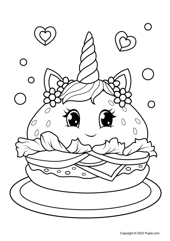 Einhorn Hamburger coloring page for children