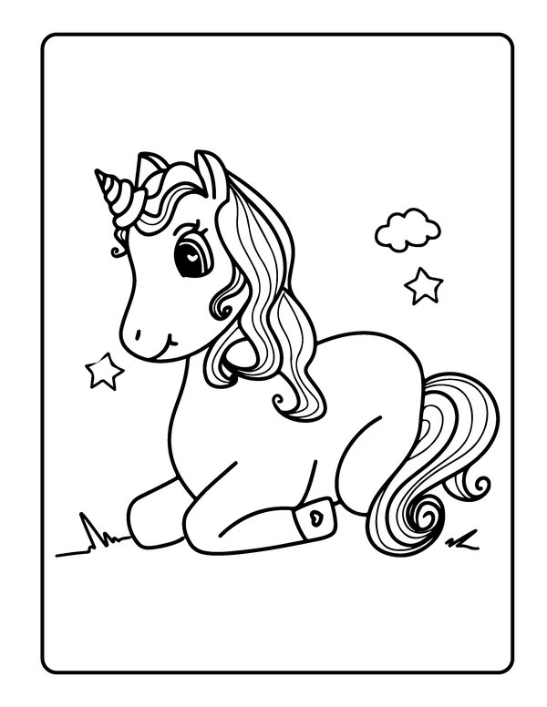 Einhorn kniend coloring page for children