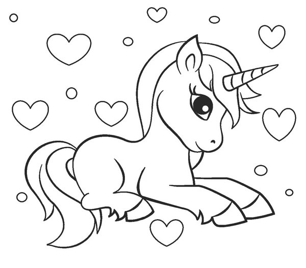 Einhorn mit Herzen coloring page for children
