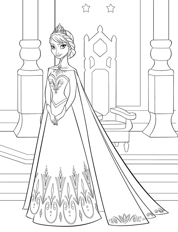 Elsa Frozen devant la Couronne coloring page for children