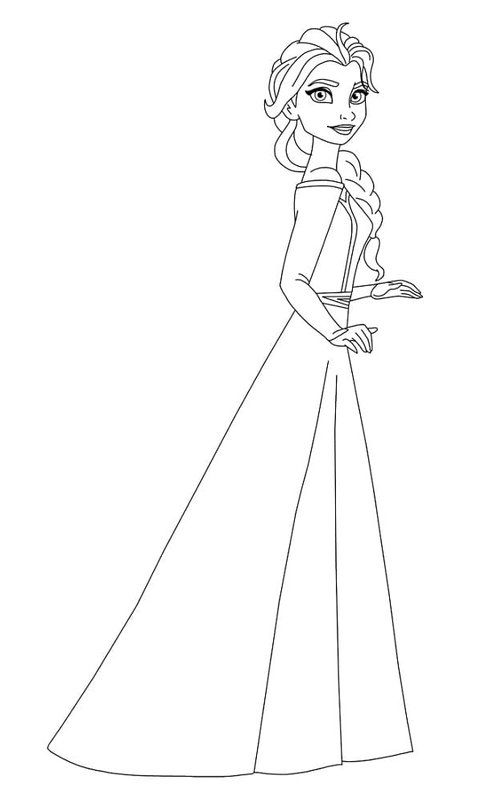 Elsa Frozen En Robe Simple coloring page for children