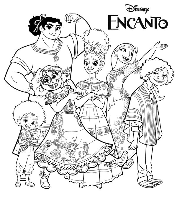 Encanto Full Cast coloring page for children