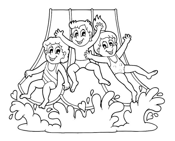 Enfants D Ete Et Toboggan Aquatique coloring page for children
