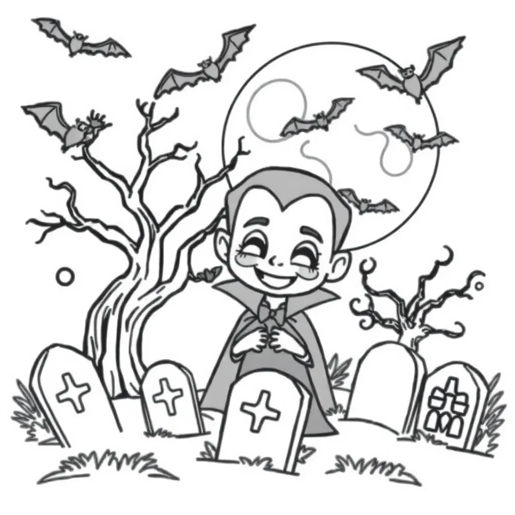 Enge Vampier Halloween Kerkhof Spinnenwebben Fijne Motoriek coloring page for children