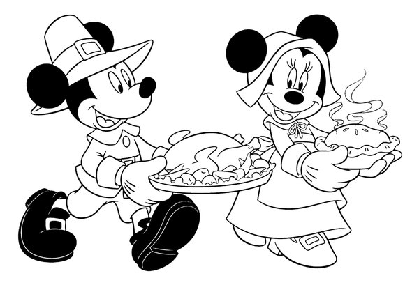 Erntedankfest Mickey Und Minnie Mouse Bringen Das Essen coloring page for children