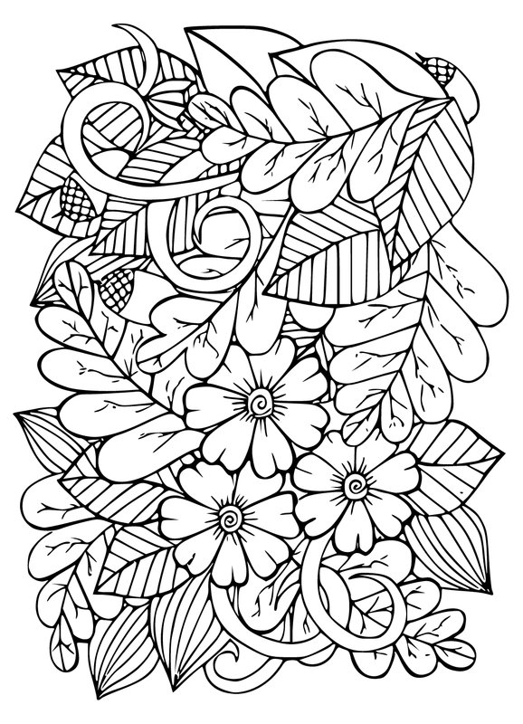 Fall Leaves Flowers coloring page for children