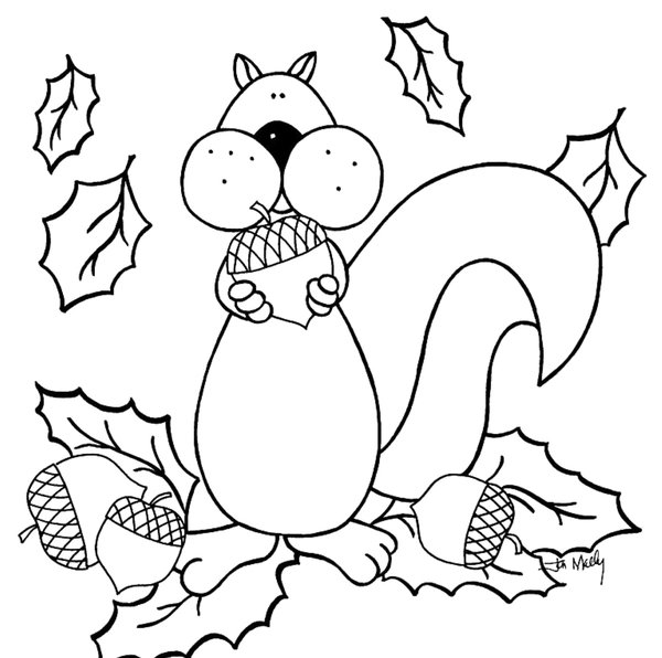 Fall Squirrel Acorns coloring page for children
