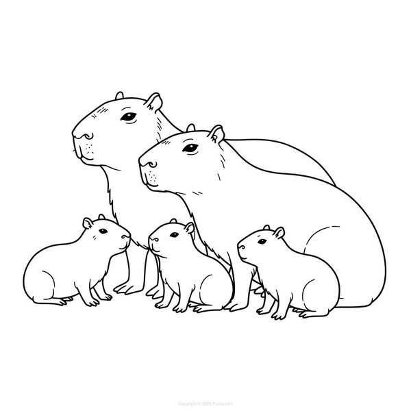Famille Capybara coloring page for children