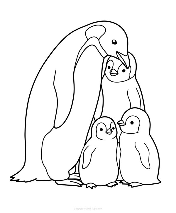 Famille Pingouin coloring page for children