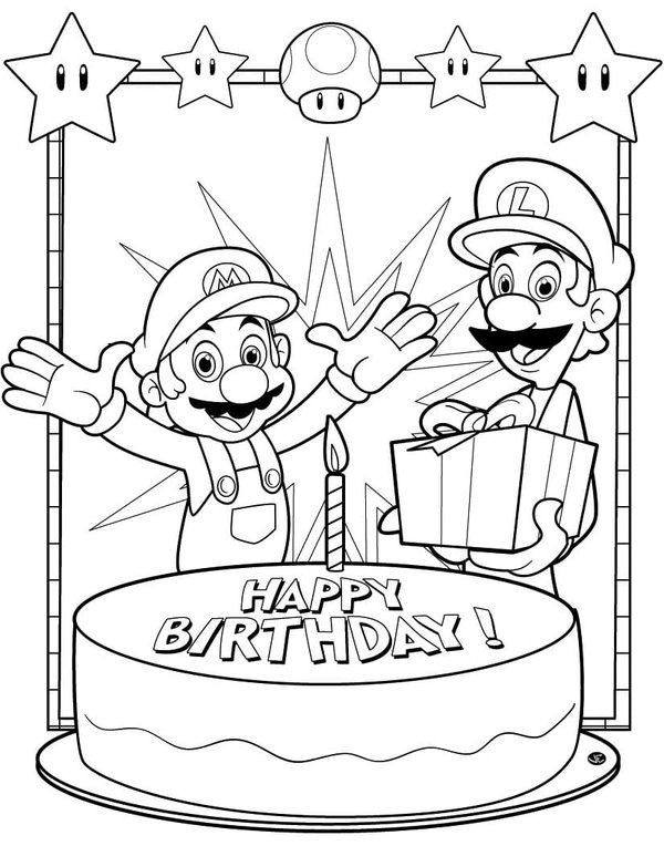 Feliz Cumpleanos Mario coloring page for children