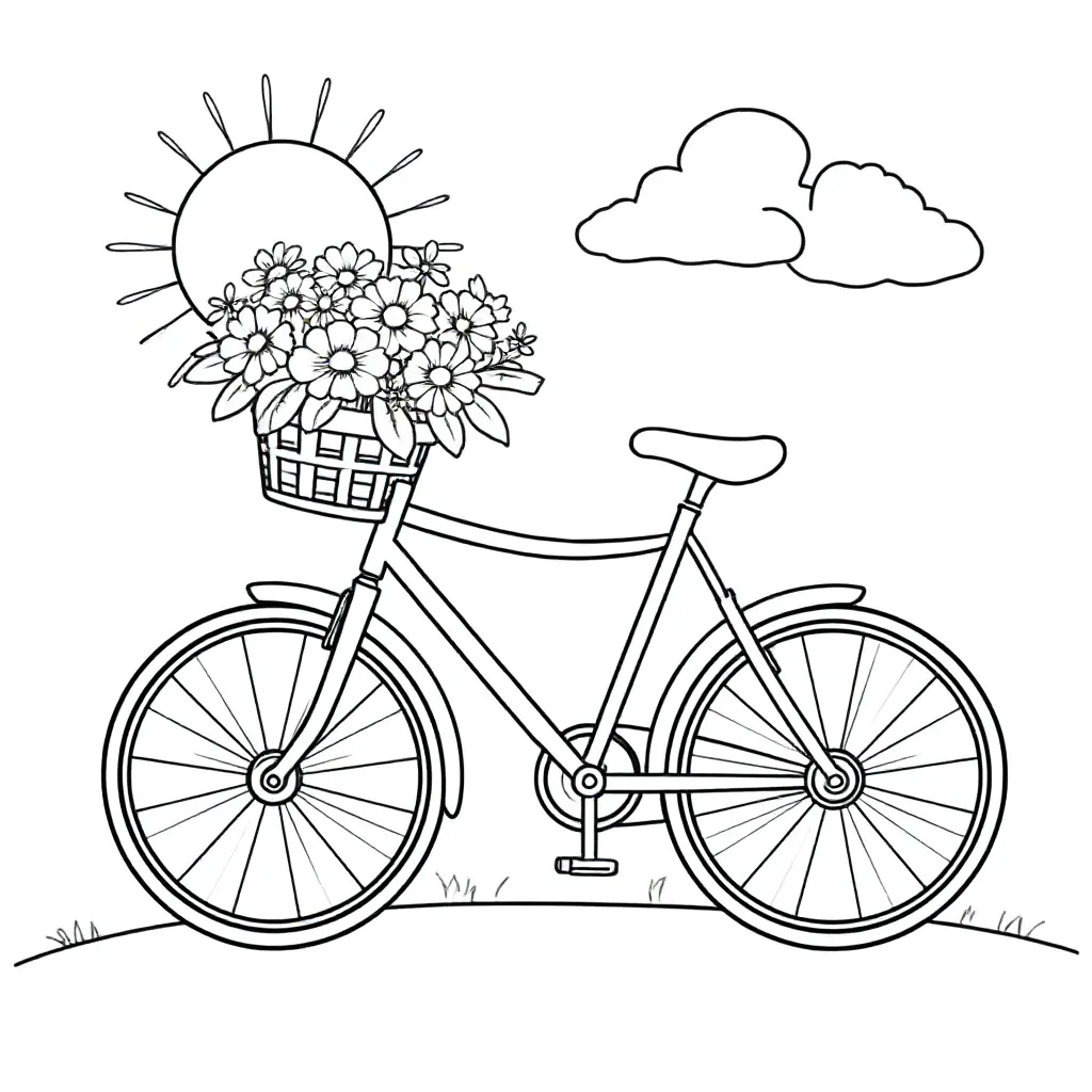 fiets met bloemen coloring page for children
