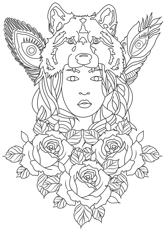 Fille Au Masque Et Aux Roses coloring page for children