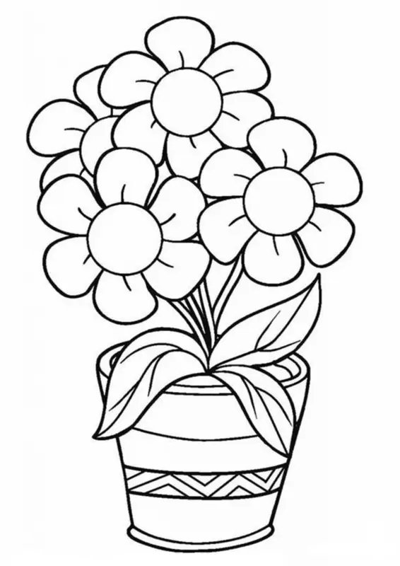 Fleurs En Pot coloring page for children