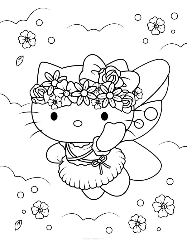 Fleurs Hello Kitty coloring page for children