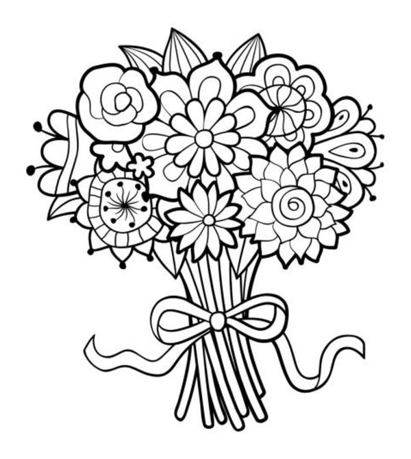 Flowers Big Bouquet coloring page for children