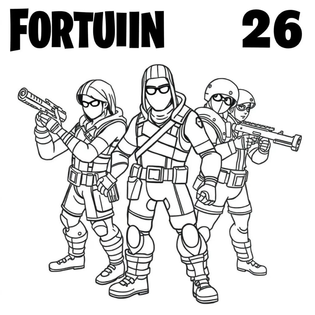 Fortnite Battle Royale Gaming Personages Actie coloring page for children