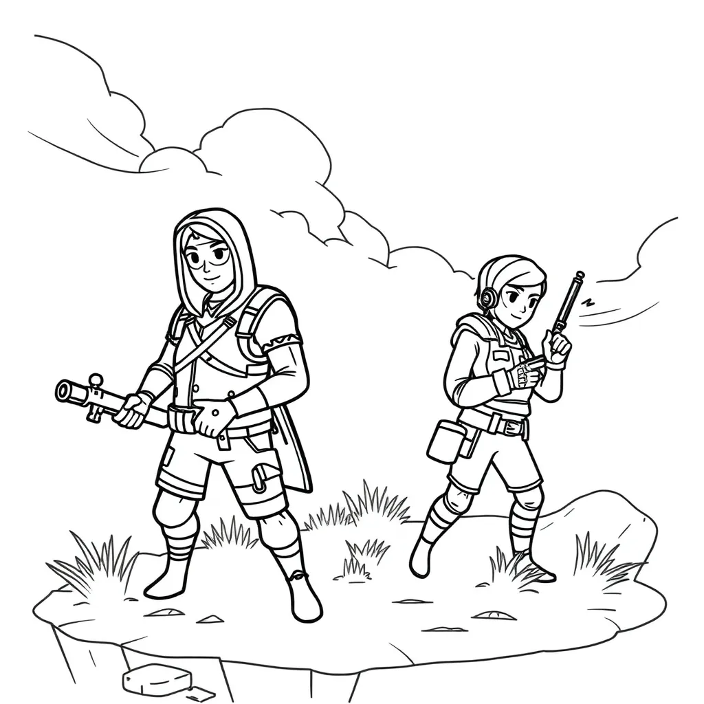 Fortnite Battle Royale Personages Actie Spel coloring page for children