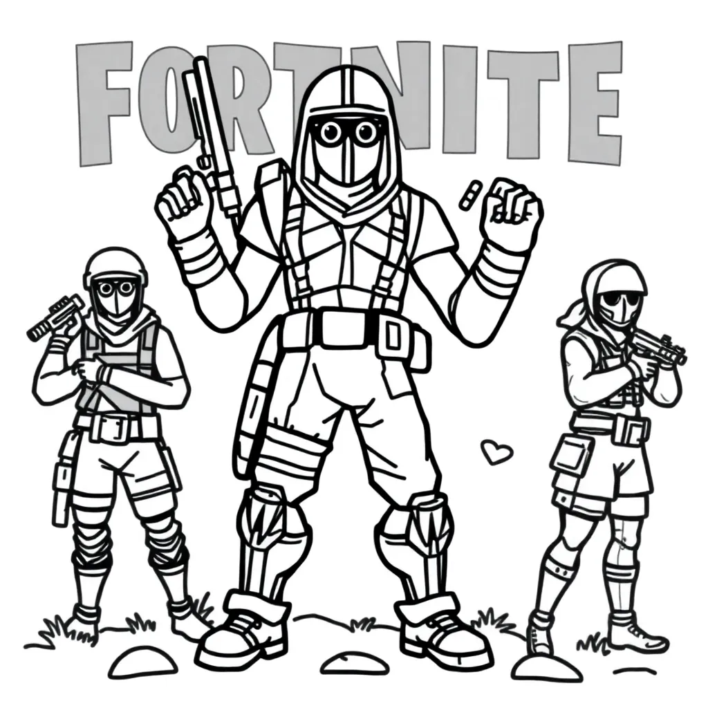 Fortnite Battle Royale Personages Spel Actie coloring page for children