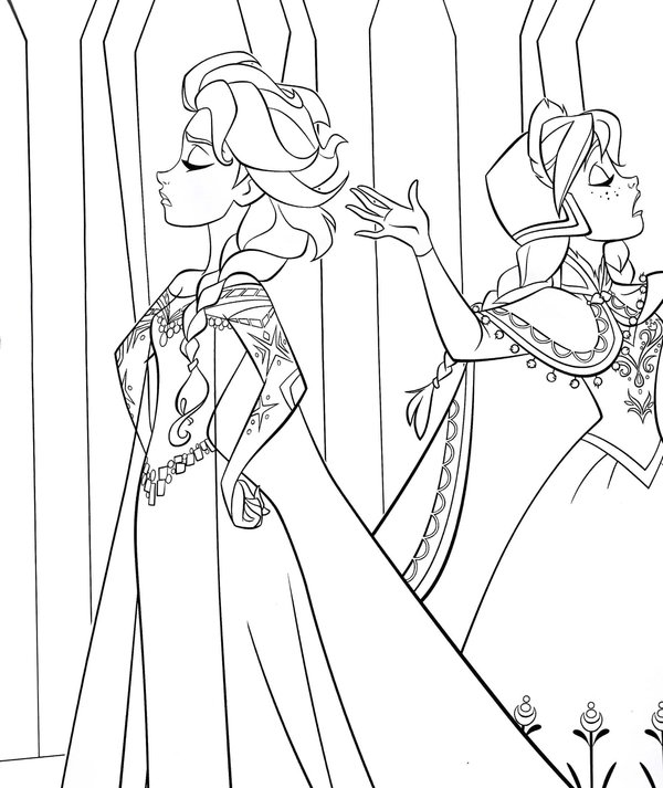 Frozen Anna Elsa Arguing coloring page for children
