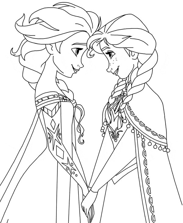 Frozen Anna Elsa Hoofd Tegen Hoofd coloring page for children