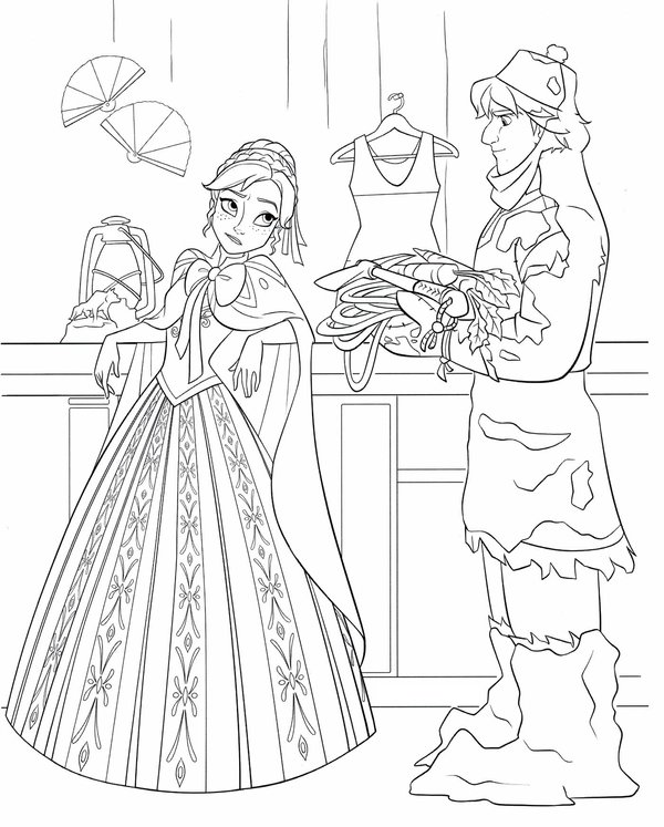 Frozen Anna Y Kristoff coloring page for children