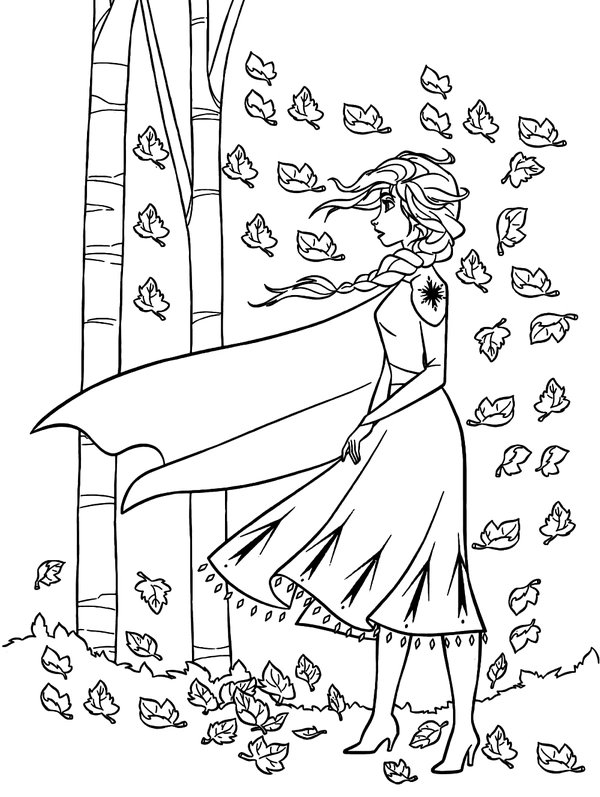 Frozen Elsa en el viento coloring page for children