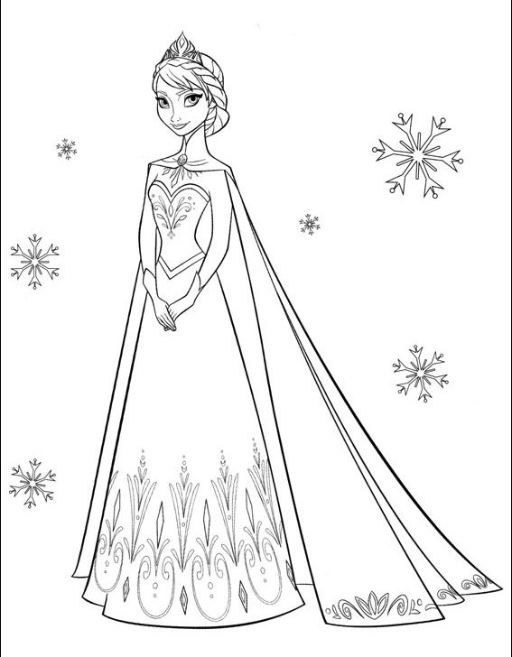Frozen Elsa Reine des Neiges en robe coloring page for children