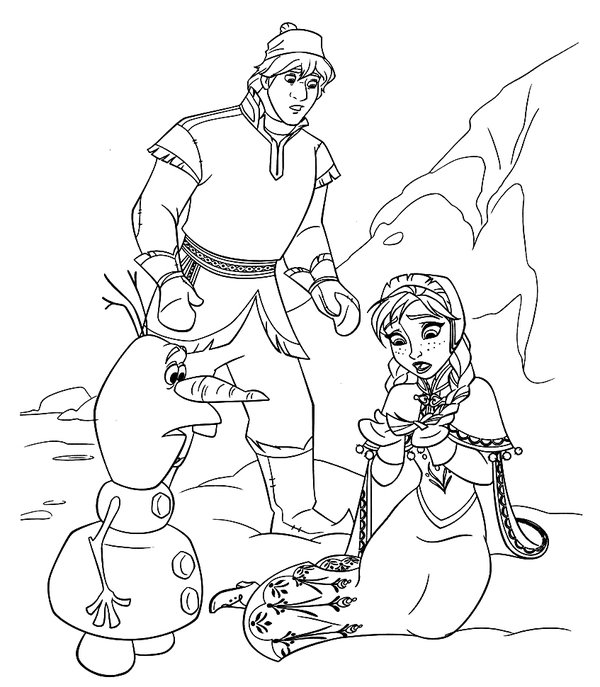 Frozen Kristoff Anna Y Olaf coloring page for children