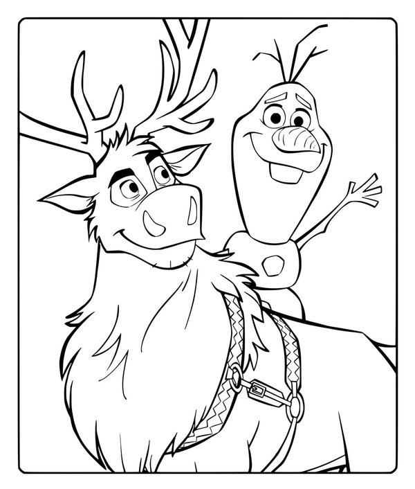 Frozen Olaf & Sven coloring page for children