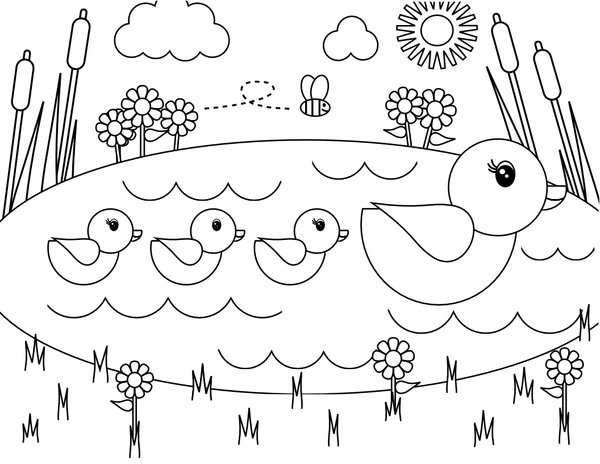 Frühling Enten im Teich coloring page for children